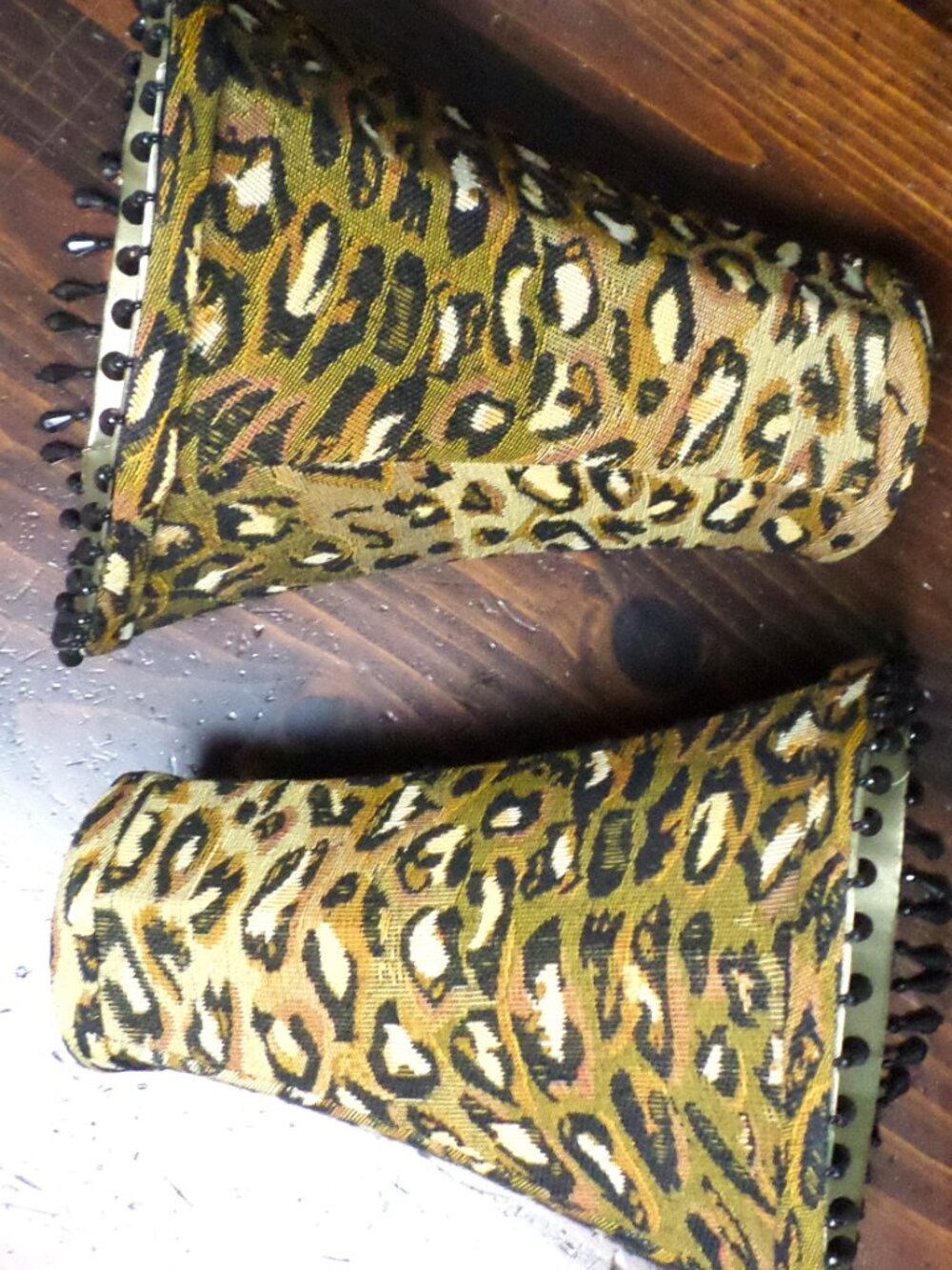 Set of 2 Animal Print With Black Bead Fringe Lampshades